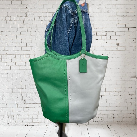 Coach Bea Colorblock Green and Gray Shoulder Tote Bag - Picture 6 of 15
